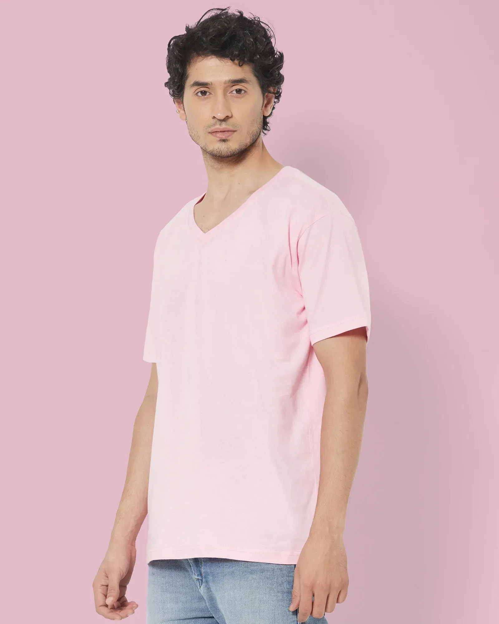 V Neck Half Sleeves: Baby Pink