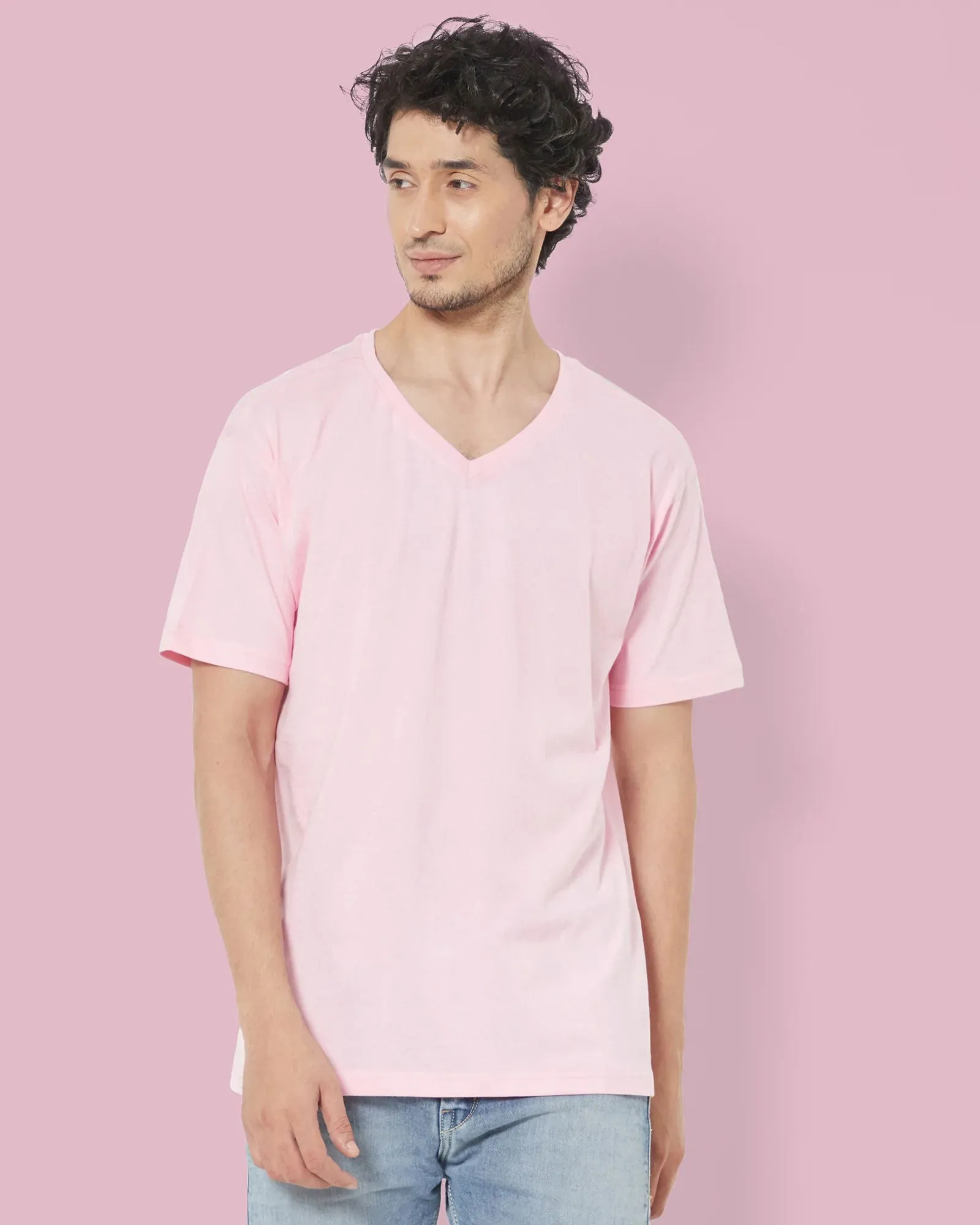 V Neck Half Sleeves: Baby Pink