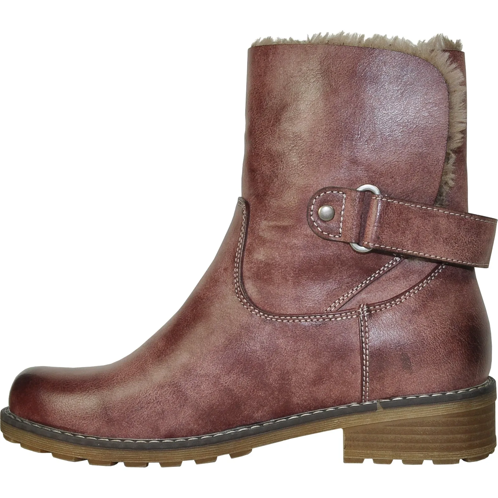 VANGELO Women Water Proof Boot HF9536 Ankle Winter Fur Casual Boot Rose Red