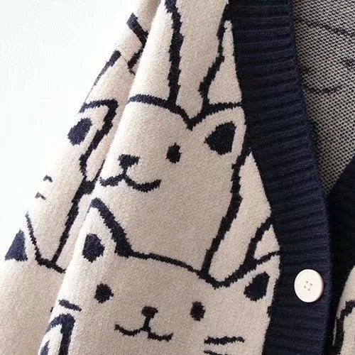 Vintage V-Neck Cat Sweater