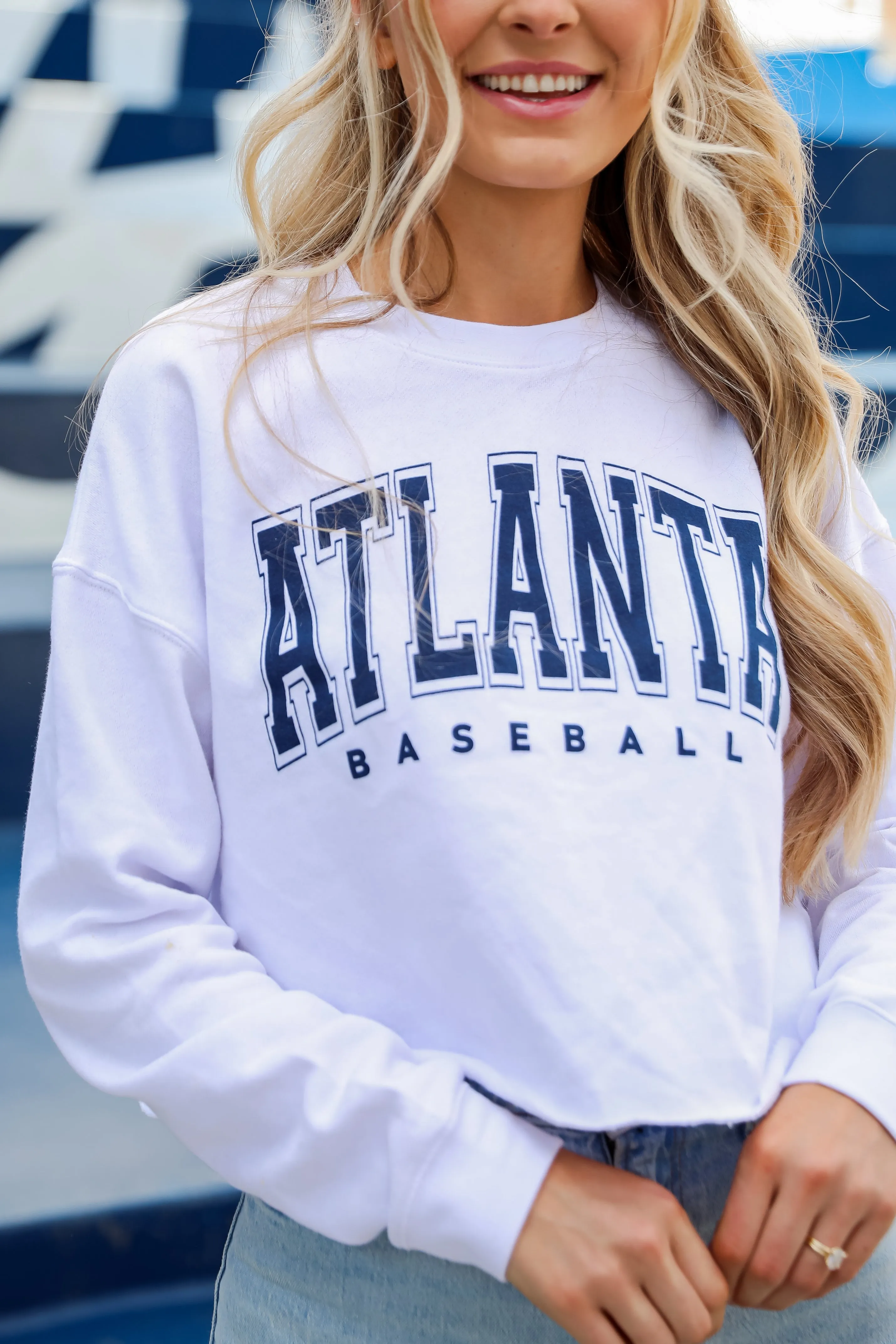 White Atlanta Baseball Cropped Sweatshirt