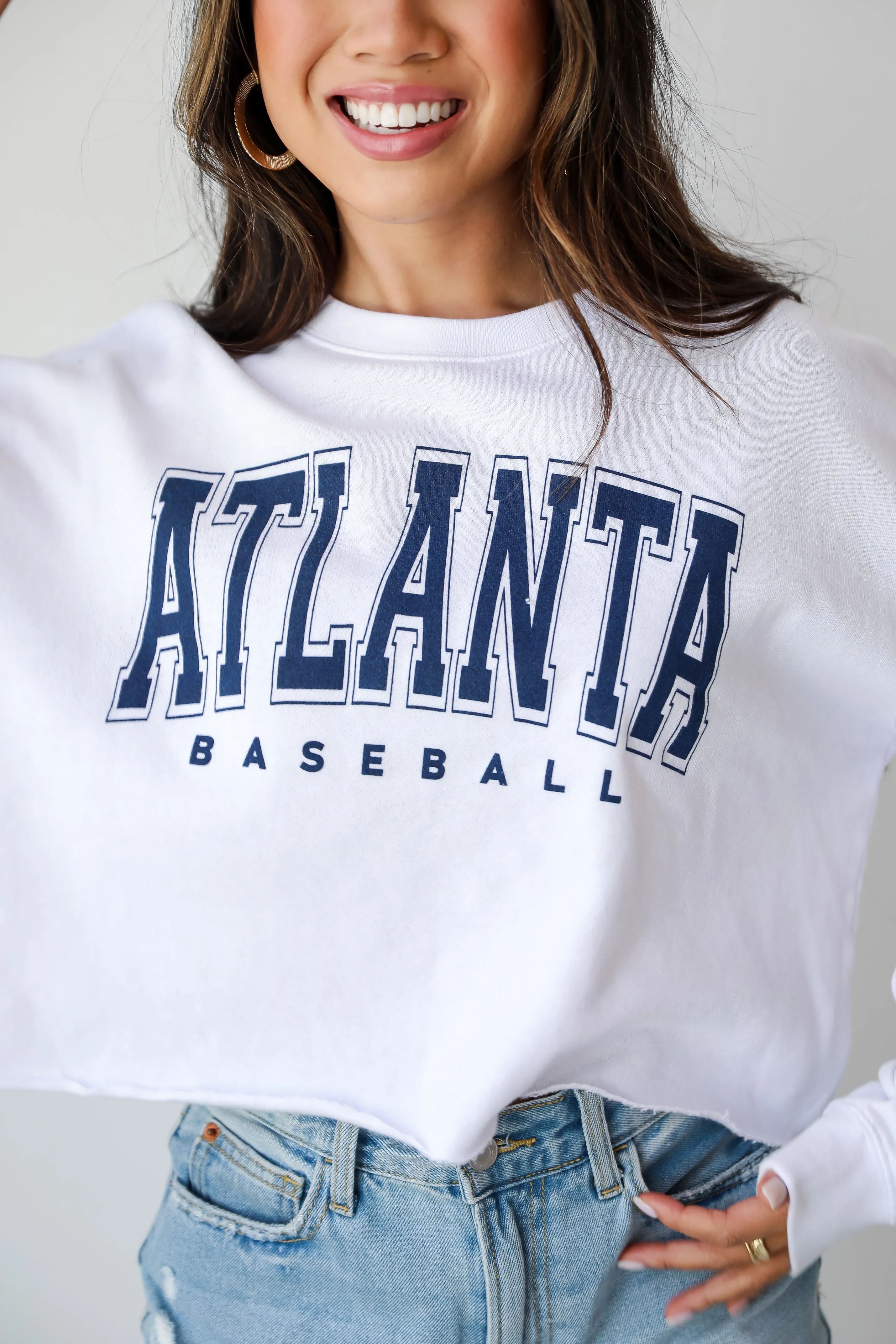 White Atlanta Baseball Cropped Sweatshirt