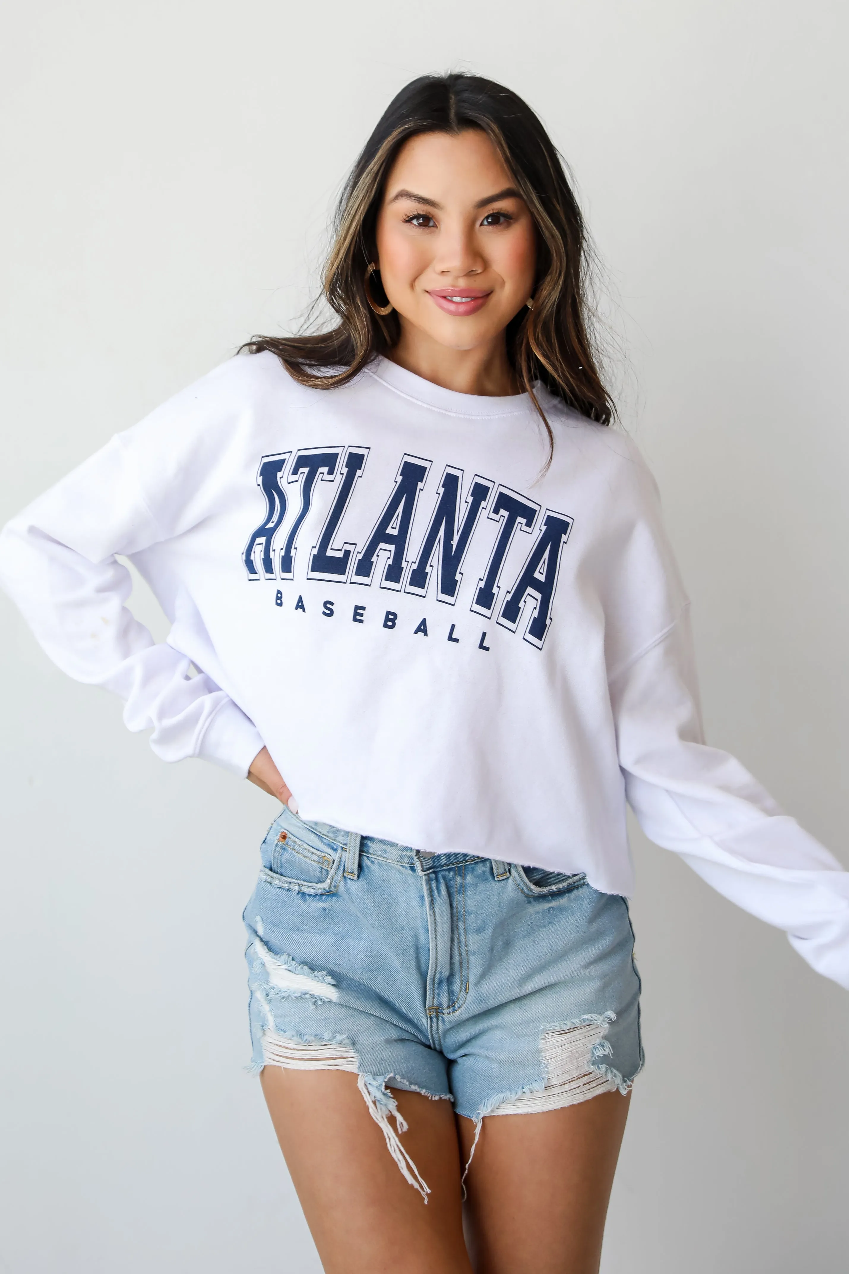 White Atlanta Baseball Cropped Sweatshirt