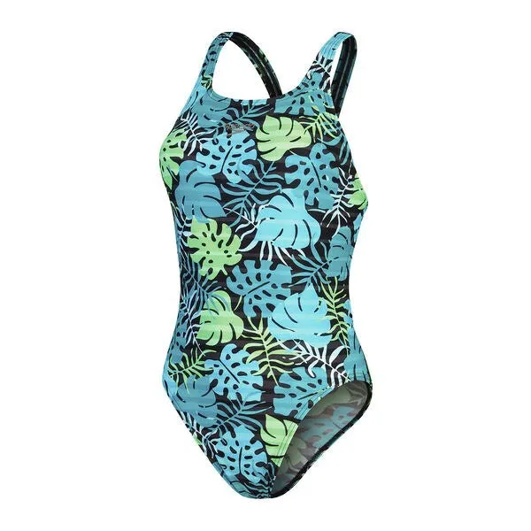 WOMENS ALLOVER DIGITAL LEADERBACK BLK/AQRM/GRN SPEEDO