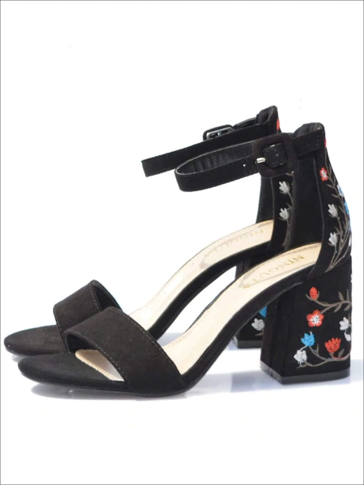 Women's Floral Embroidered Square Heel Fashion Sandals By Liv and Mia