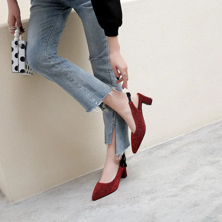 Women's Pointed Toe Chunky Heel Slingbacks Sandals