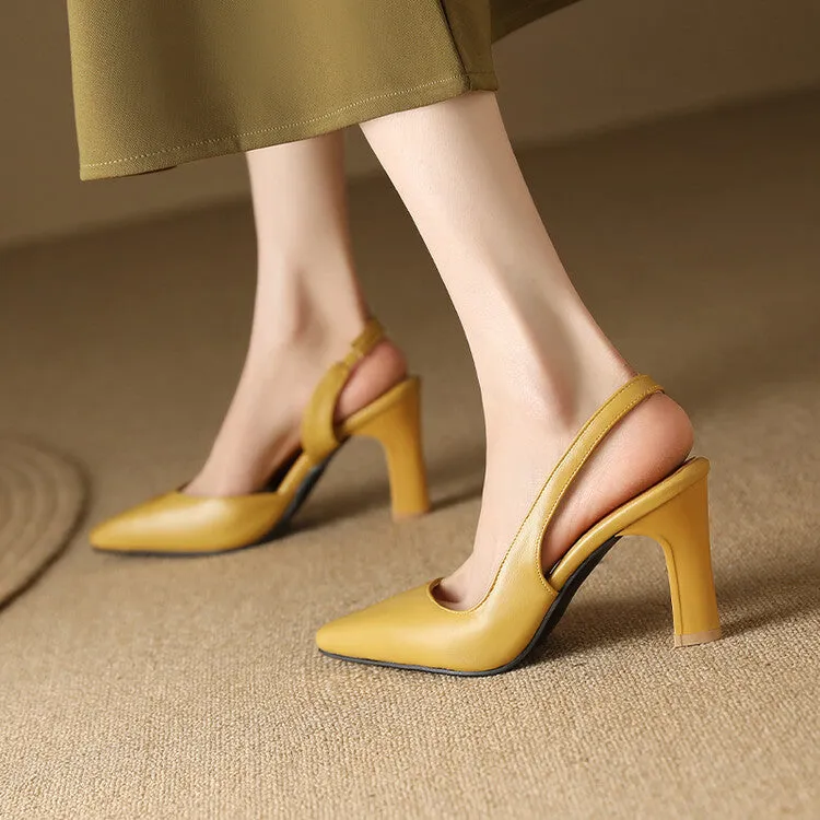 Women's Pointed Toe Shallow Slingbacks Block Heel Sandals