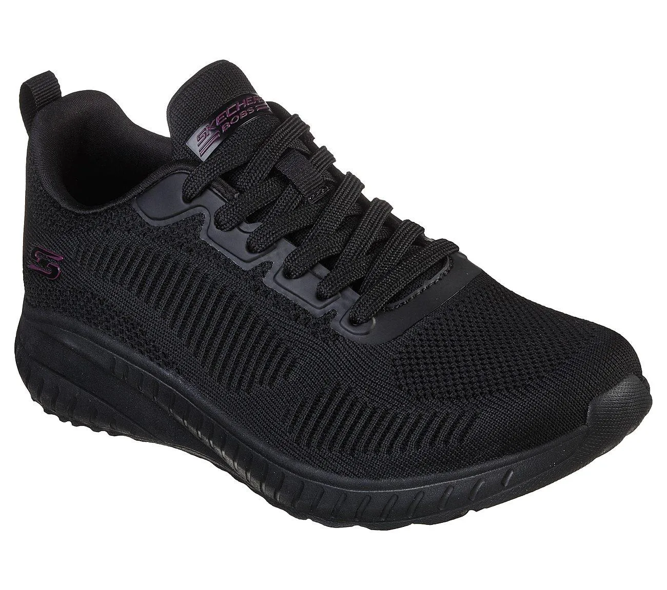 Womens Wide Fit Skechers Bobs Squad Chaos Face Off 117209 Vegan Trainers - Black